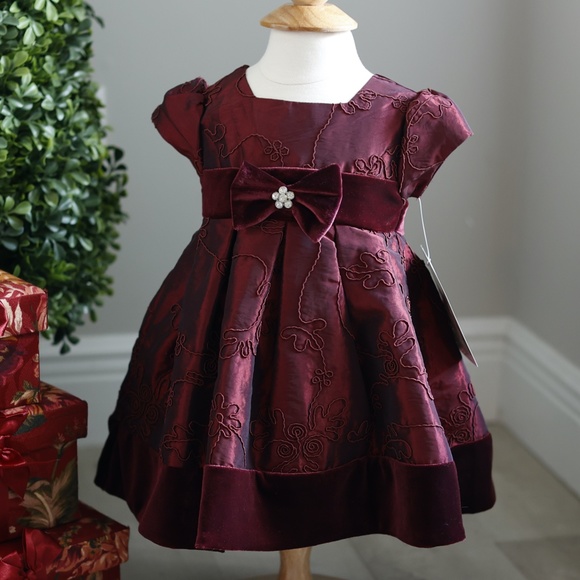 Burgundy Taffeta and Velvet Soutache Formal Dress Special Occasion Flower Girl - Picture 1 of 7